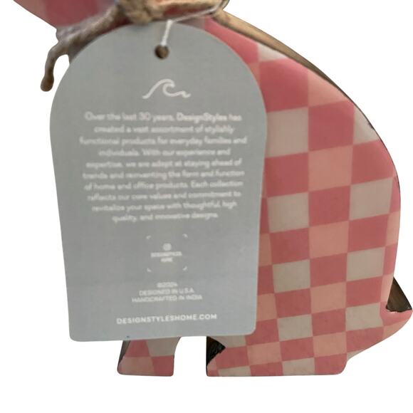 Design Styles Pink & White Checkered Wooden and Enamel Bunny Easter Decor New - Picture 6 of 12